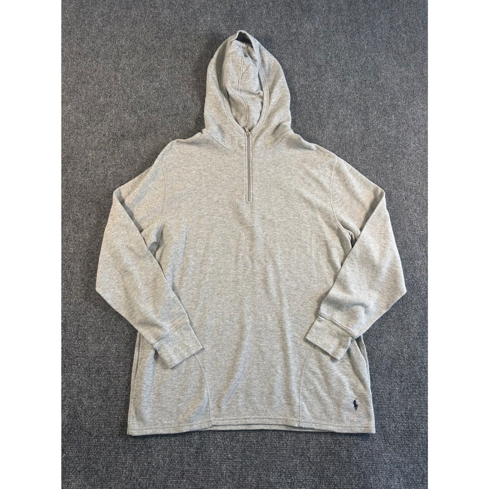 Polo Ralph Lauren Mens XL Grey Waffle Knit Quarter Zip Hoodie Pullover